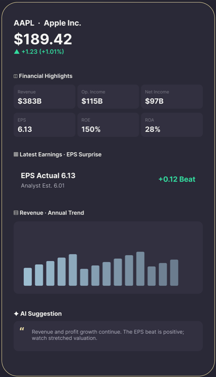 Financials and Earnings screen